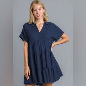 Umgee Blue Mini Tiered Dress